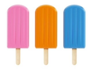 Pink, orange and blue ice creams on transparent background. 3D illustration