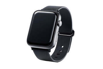wrist smart watch mockup with black strap, png file of isolated cutout object with shadow on transparent background.PNG
