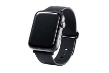 wrist smart watch mockup with black strap, png file of isolated cutout object with shadow on transparent background.PNG