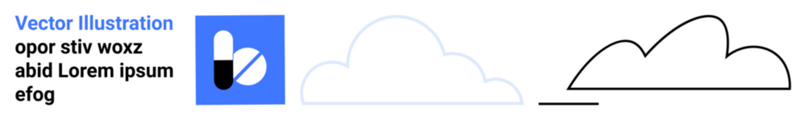 Cloud shapes transitioning from filled to outlined, showcasing creative minimalism. Ideal for weather app, technology, environment, data storage, abstract art, branding, simple landing page