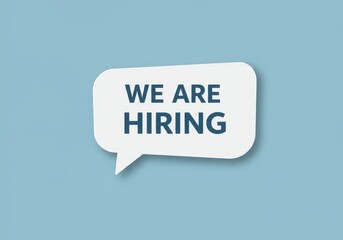 We are hiring message in a white speech bubble on blue background