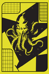 Poster Kraken background vector set. Minimalist cover template with vibrant perspective. Ideal design for social media, cover, banner, flyer, music, ads.