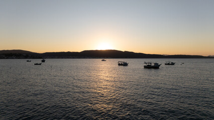 Golden Coastline Sunset &ndash; Boats, Nature and Ocean Calm