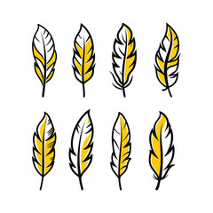 Bird Feather Doodle Icon. Hand Sketched Vector Element.