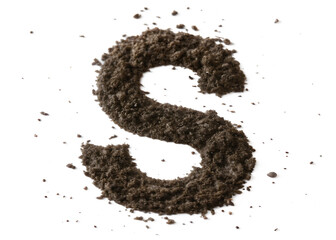 Dirt, alphabet letter S, soil isolated on white background