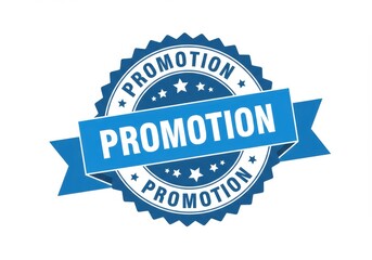 Obraz premium Blue promotion ribbon badge with stars on white background for marketing