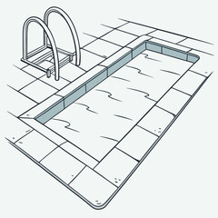 Minimalist Swimming Pool Illustration With Ladder And Tiled Surroundings Artwork