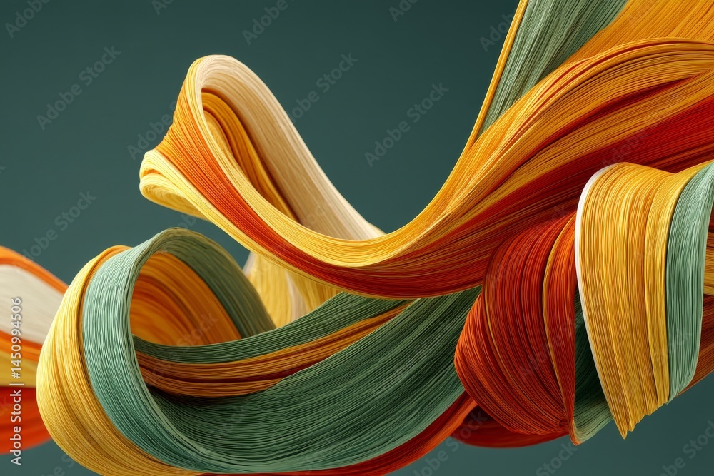Poster abstract multicolored filament bundle with wavy flowing lines against teal background for graphic re