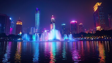 Obraz premium Illuminated City Park at Night