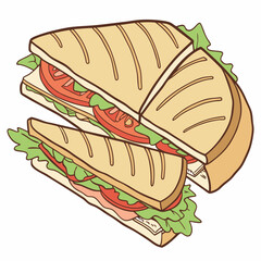 Delicious Cartoon Sandwiches With Fresh Lettuce Tomatoes And Ham Layers Illustration