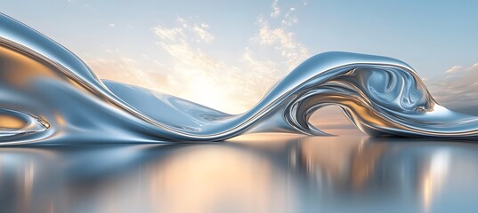 3d illustration of abstract minimal architecture background, geometric architectural with chrome or metallic curve design, Car presentation,

