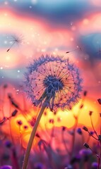 Obraz premium Wallpaper of flying dandelion plant with a beautiful nature background Generate AI