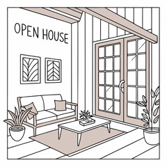 Open House Living Room Interior Design Illustration For Real Estate Concept