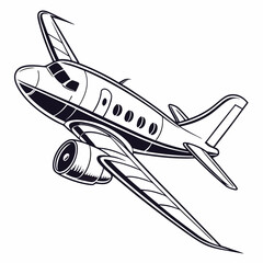 Retro Style Airplane Illustration Black And White Vector Propeller Plane Graphic Design