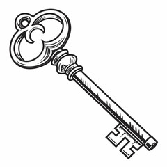 Ornate Skeleton Key Illustration Antique Style Lock Opening Solution Vintage Concept