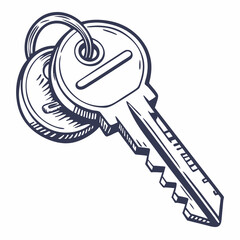 Key With Coin Pendant Monochrome Outline Illustration Sketch Security Object