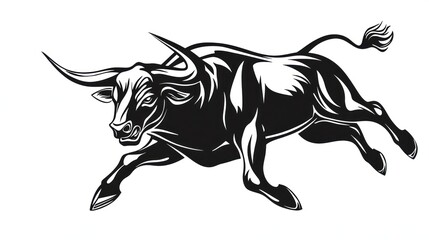 Obraz premium Bull in Action, Graphic Design, White Background