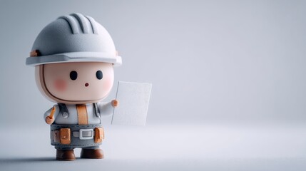 A cute construction worker character holding a blank sign perfect for design and advertising n