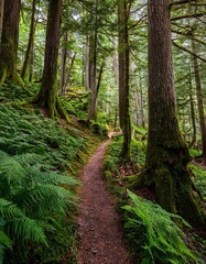 Fototapeta premium Forest Trail Through Lush Greenery