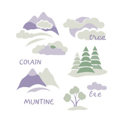 Mountain And Forest Landscape Illustrations With Nature Elements In Pastel Color Tones