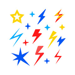 Fototapeta premium Colorful Star And Lightning Bolt Vector Design Isolated On Black Background