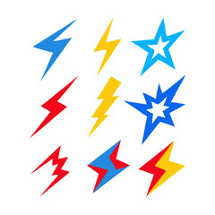 Set Of Lightning Bolt And Star Icons Isolated On Black Background Vectors