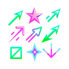 Neon Glowing Arrows And Stars Set Against A Black Background Illustration