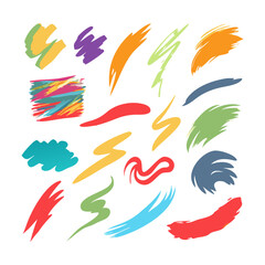 Fototapeta premium Colorful Paint Strokes And Splatters Set On A Black Background Artistic Design