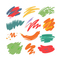Collection Of Colorful Hand Drawn Brush Strokes And Scribbles On Black Background
