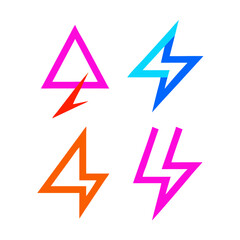 Colorful Geometric Lightning Bolts Set On Black Background Graphic Energy Icons