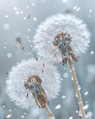 Wallpaper of flying dandelion plant with a beautiful nature background Generate AI