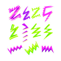 Abstract Neon Lightning Bolts And Zigzags On Black Background Vector Illustration