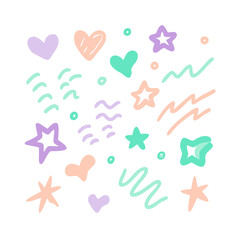 Colorful Doodle Illustration Of Hearts Stars And Lines On Black Background For Design