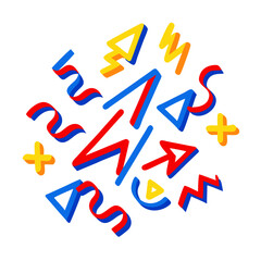 Memphis Style Geometric Shapes On Black Background Modern Graphic Design Illustration