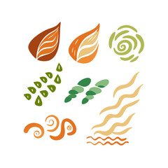 Artistic Illustration Of Leaves Spirals And Waves In Earthy Colors On Black