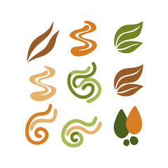 Abstract Organic Shapes Collection With Leaves And Swirls On Black Background