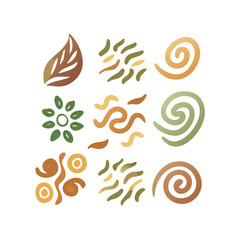 Fototapeta premium Earthy Tones Artistic Illustration Of Leaf,Flower,Spiral And Organic Shapes