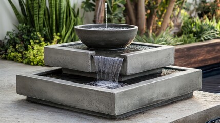 Modern, tiered water feature