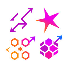 Vibrant Gradient Geometric Shapes With Arrows And Hexagons On Black Background