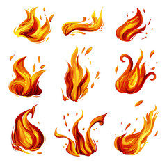 Transparent 2D fire flames set