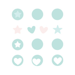 Pastel Geometric Shapes Pattern With Stars Hearts And Circles On Black Background