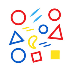 Geometric Shapes Pattern Background In Bright Primary Colors Against Black Backdrop