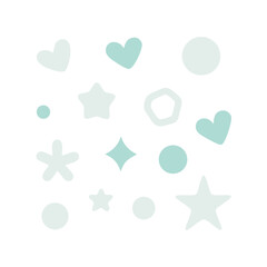 Cute Cartoon Shapes Scattered On Black Background Hearts Stars Circles Diamonds For Design
