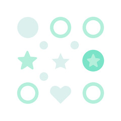 Light Teal Shapes On Black Background Star Heart Circle Pattern Design