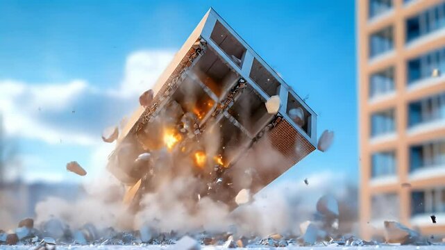 Building Exploding in Mid Air with Debris