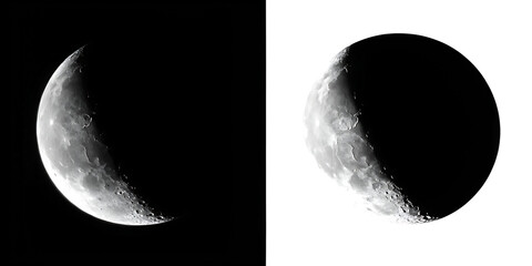       Crescent moon isolated on black and white background, PNG