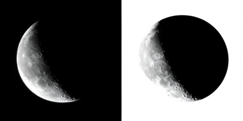        Crescent moon isolated on black and white background, PNG