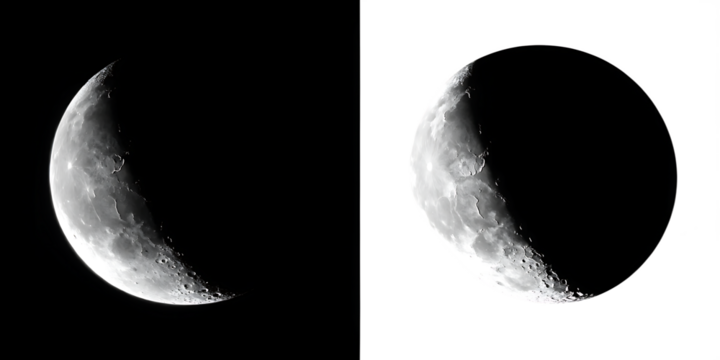        Crescent moon isolated on black and white background, PNG