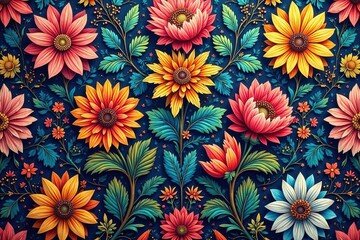 Intricate floral textile design, repeating motif , damask, wallpaper, digital