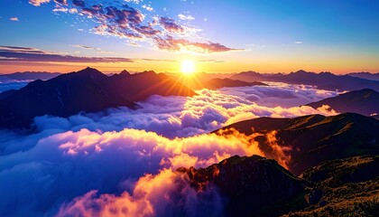 Naklejka premium Clouds stretch infinitely, kissed by sunlight. 